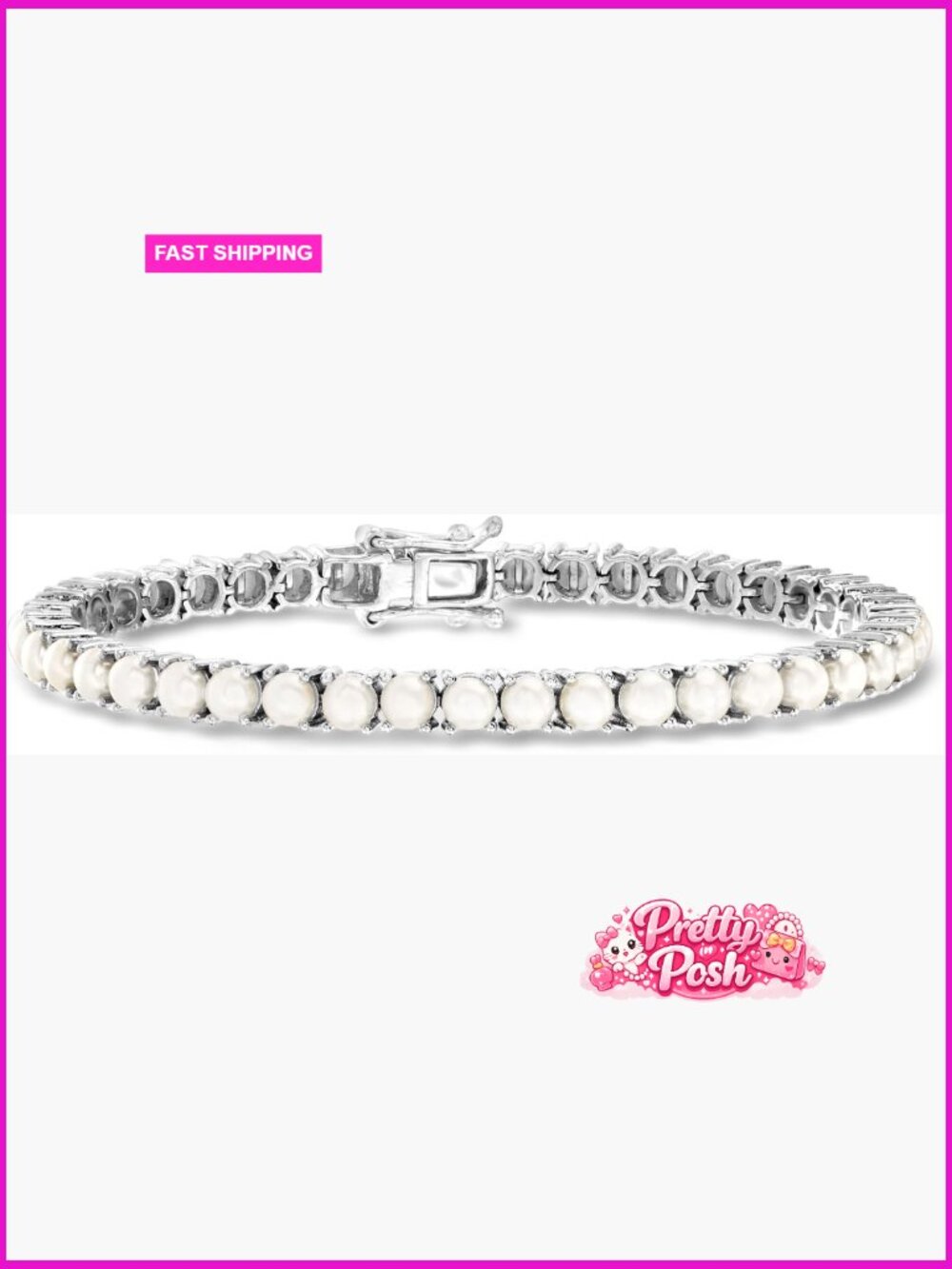 4mm Cultured Pearl Tennis Bracelet Sterling Silver Box Clasp